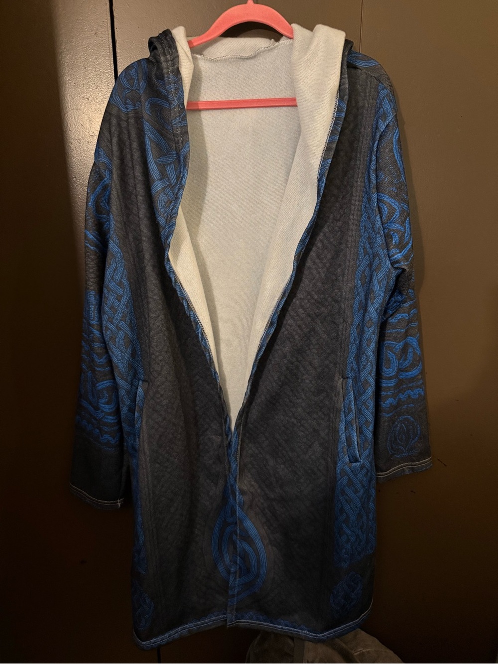 Hooded Trench Coat with Blue Woven Accents
